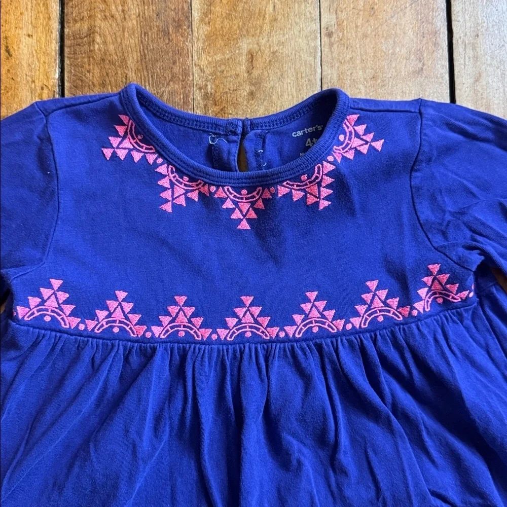 Carter long sleeve dress purple 4T pink embroidered cotton